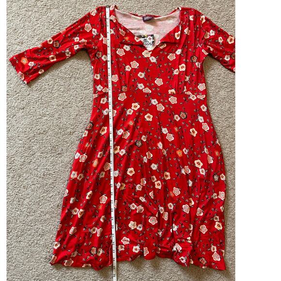 NWT Salaam Small Floral Dress Made in USA Pockets Red 3/4 Sleeve Stretch Summer - Picture 9 of 10